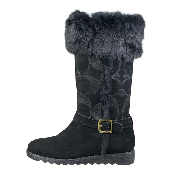 Coach Women’s Deeann Black Suede Shearling Trim Boots Size US 6.5 - Picture 3 of 12